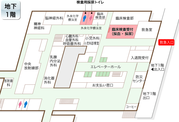 *第一臨床化学検査室（尿検査室）への案内図